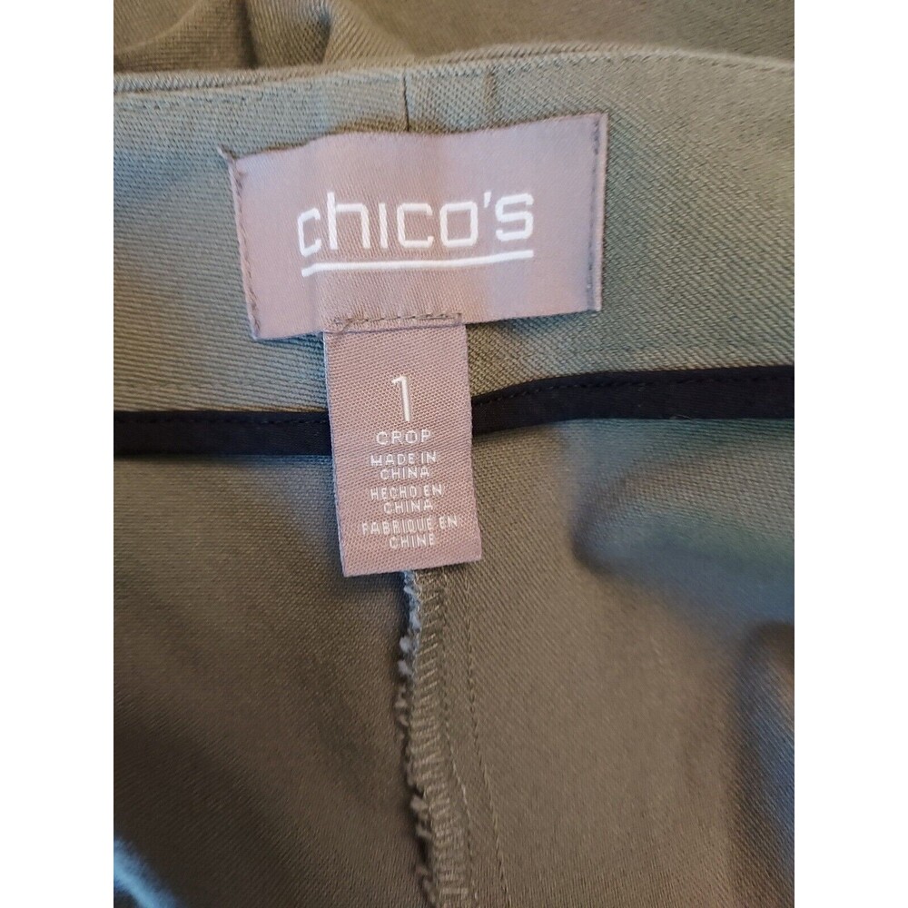 Chico's 1 Women's Cotton Chino Pants Size 8 Crop Green Cotton Stretch - Picture 3 of 3